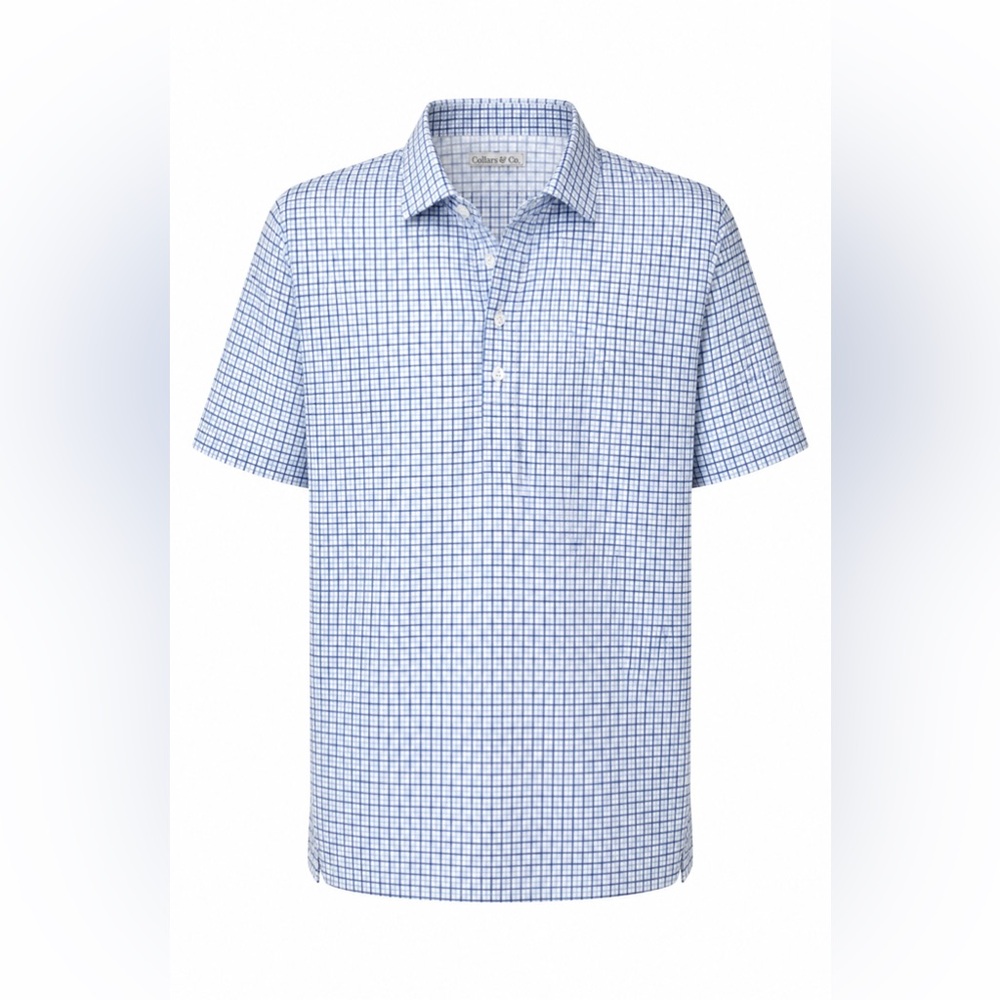 Collars & Co Blue White Check Performance Golf Polo Shirt 3XL